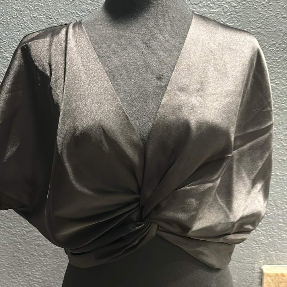 Twist Front Short Sleeve Blouse Black L